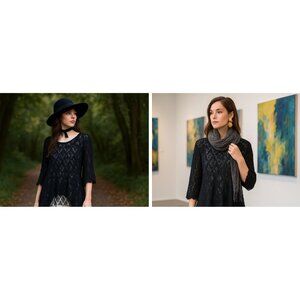 John Mark Women’s Layered Tunic Top Black Cream Sz M Whimsygoth Art to Wear